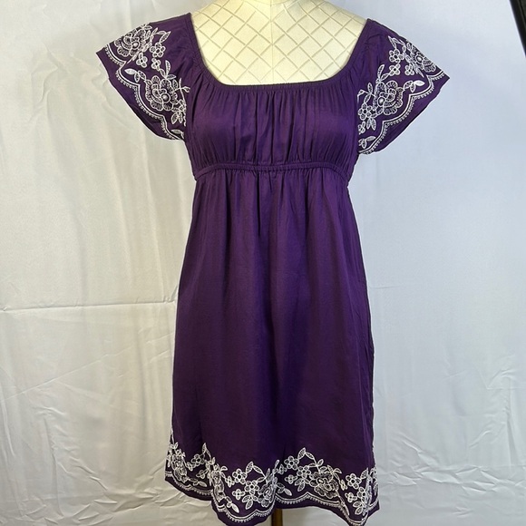 one clothing Dresses & Skirts - One Clothing Small Dress Purple and White Stitching New Elastic Neck and Waist